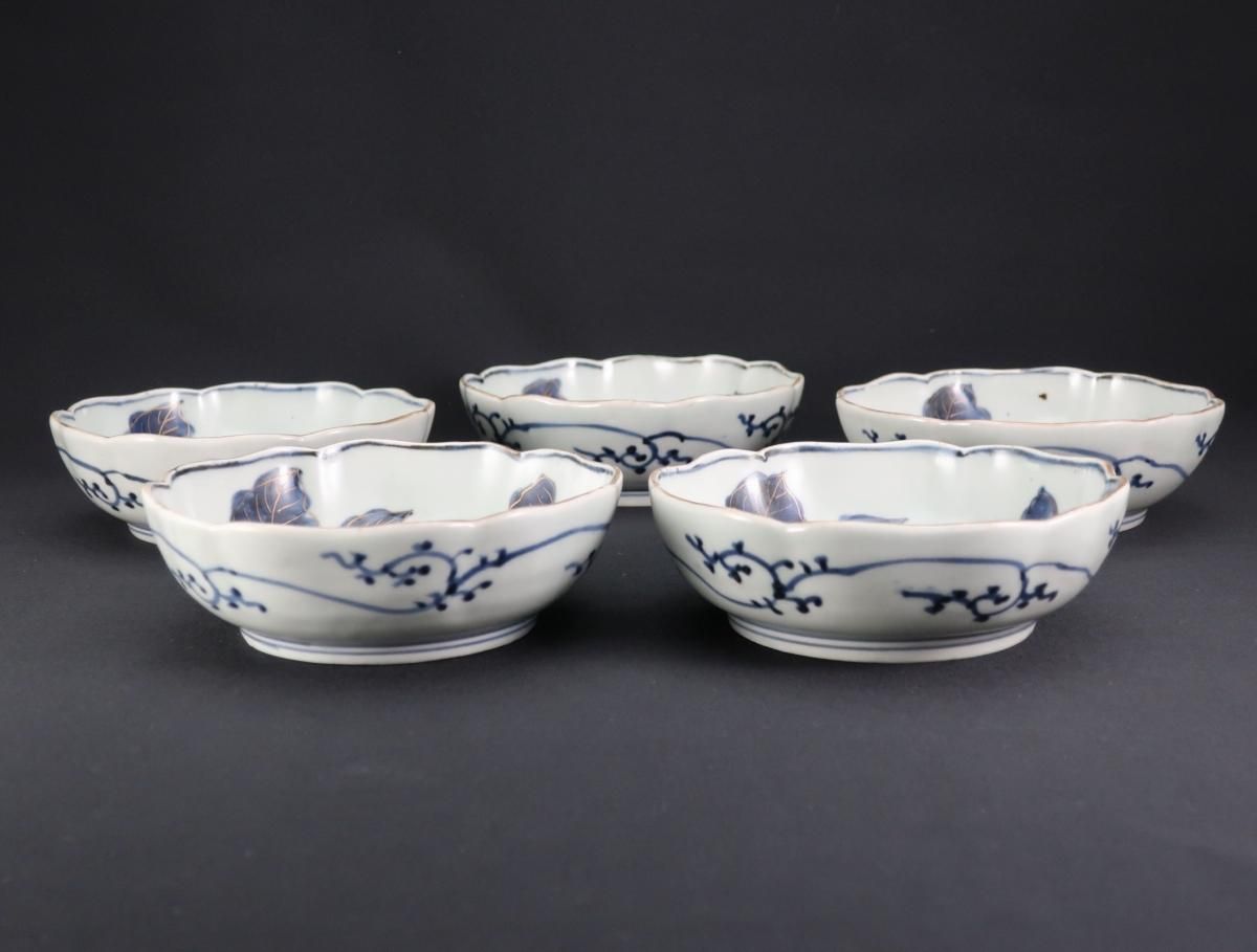 伊万里色絵茄子文なます皿 五枚組 / Imari Polychrome 'namasu' Bowls