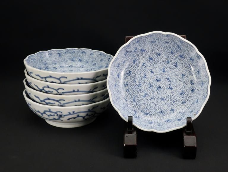 古伊万里 染付 なます皿 たこ唐草 4枚 [B31465] 古伊万里 染付 なます