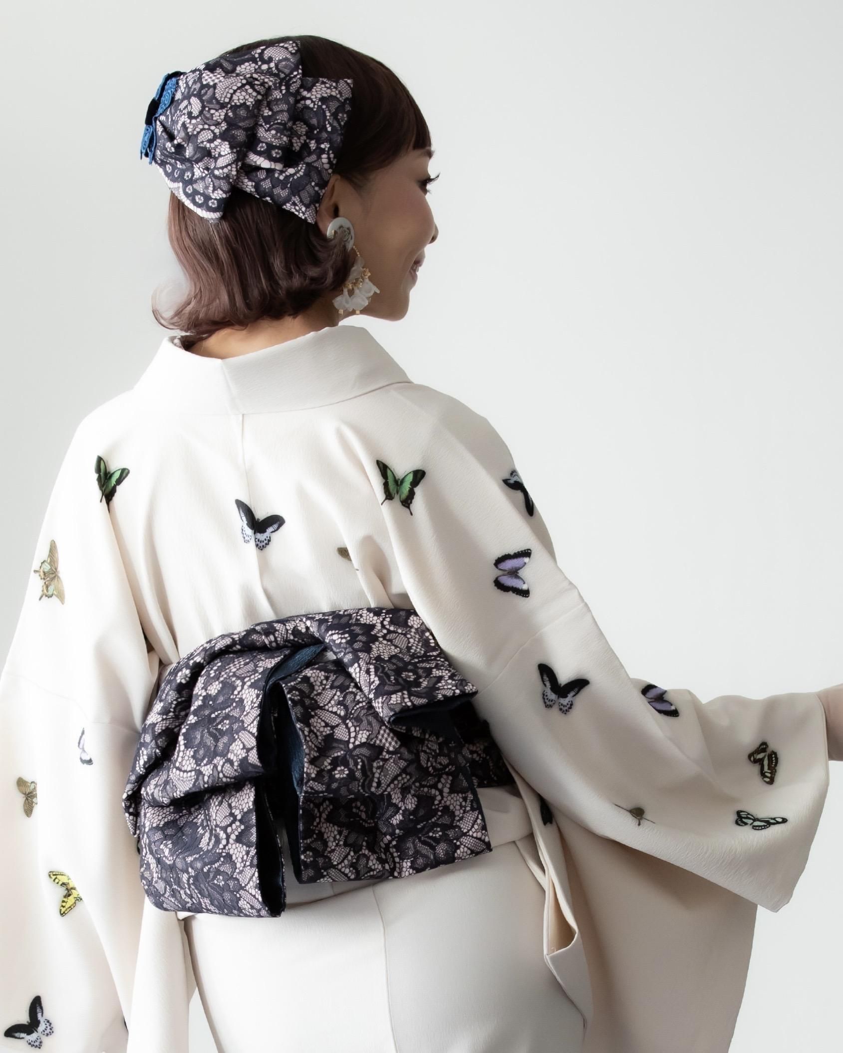 う*ば様 【K744】時短！ニ部式 作り帯 飾り結び 振袖 金&黒&ラメ 2wa