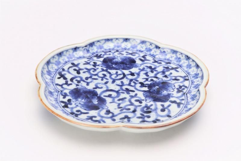 皿 2枚 染付 鳥 花 島 海 窯傷 明治 大正 その1 皿 2枚 染付 鳥 花 島