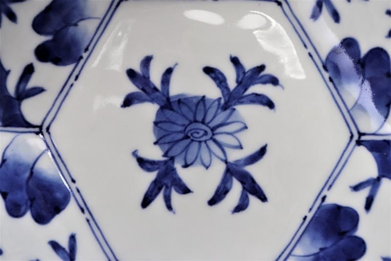 福泉窯 染付草花紋 六角菓子鉢