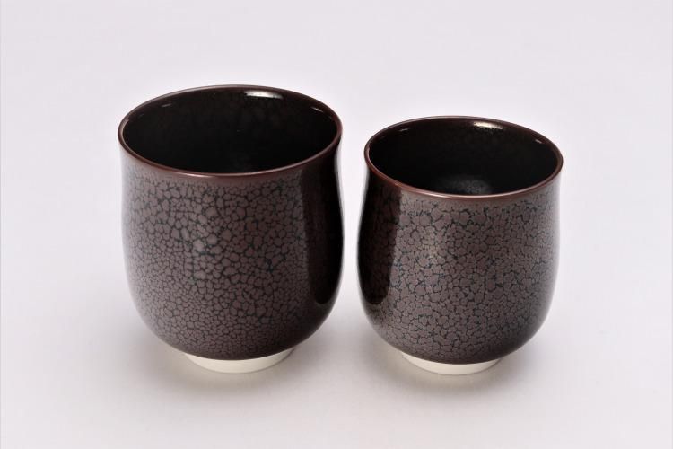 真右ェ門窯馬場九洲夫作油滴天目油滴竜鱗黒色陶器 金縁真右エ門真右衛門