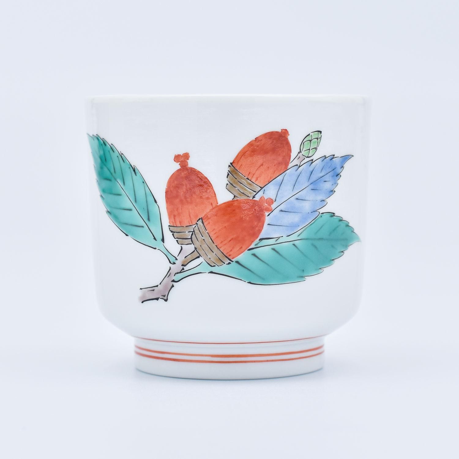 古伊万里 江戸後期 柿右衛門 赤色絵『雉菊桐祥瑞文』そば猪口 ぐい呑