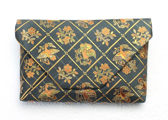 名物裂数寄屋袋-正倉院格子花鳥紋 なんど色（紺系） - 京都富小路の