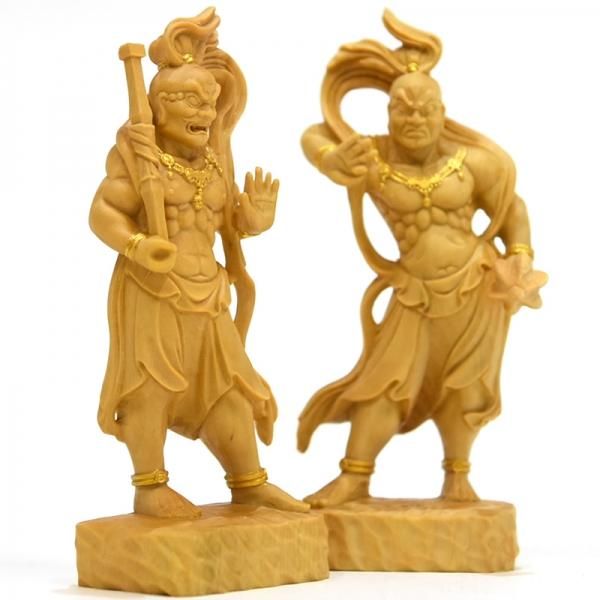 小仏】柘植仁王像(金剛力士) 金泥付 総高9cm