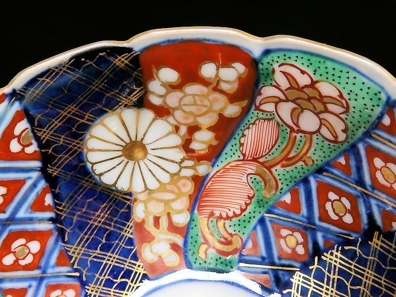 大聖寺伊万里 金襴手 奇玉宝鼎之珍 捻り紋菊花皿 小膾皿 4客セット