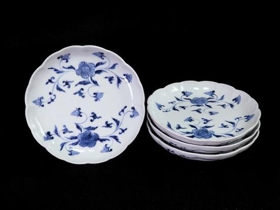 古伊万里 線描き クルス紋に花の図 膾皿 3客 D505AS-CZp 古伊万里 染