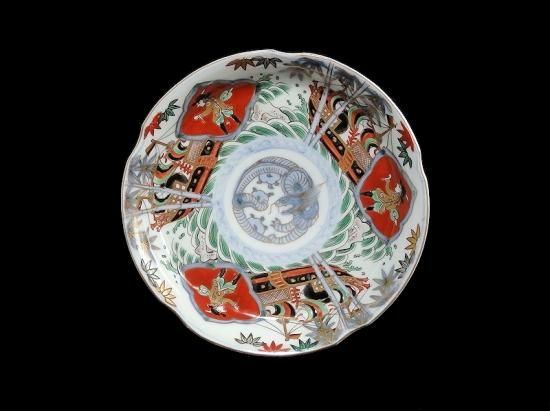 大聖寺伊万里 金襴手 五艘船に南蛮人の図 蓋茶碗 F318AS-CXy 大聖寺