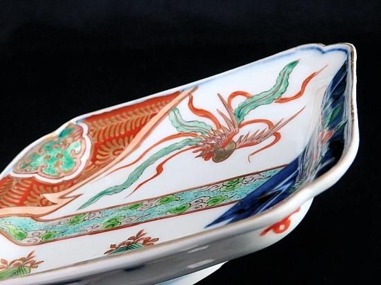 2418大明萬暦年製銘 伊万里 金襴手 菊に龍 岩に欄干図 八角皿 5客