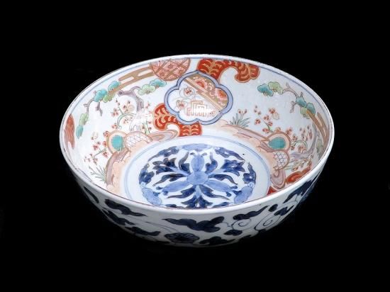 古伊万里色絵 窓絵双葉葵に源氏香竹垣に松の図深鉢D286AS-CEp