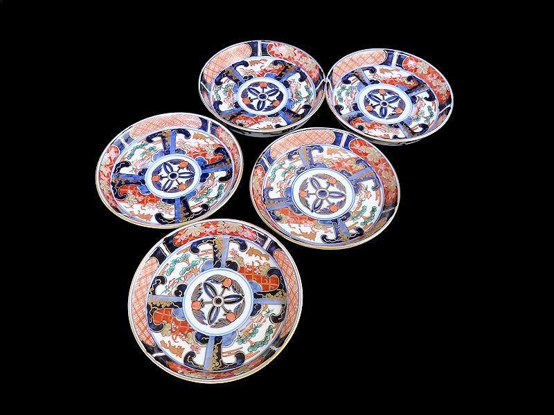 古伊万里 色絵 リスに葡萄図 5寸皿 5枚セット