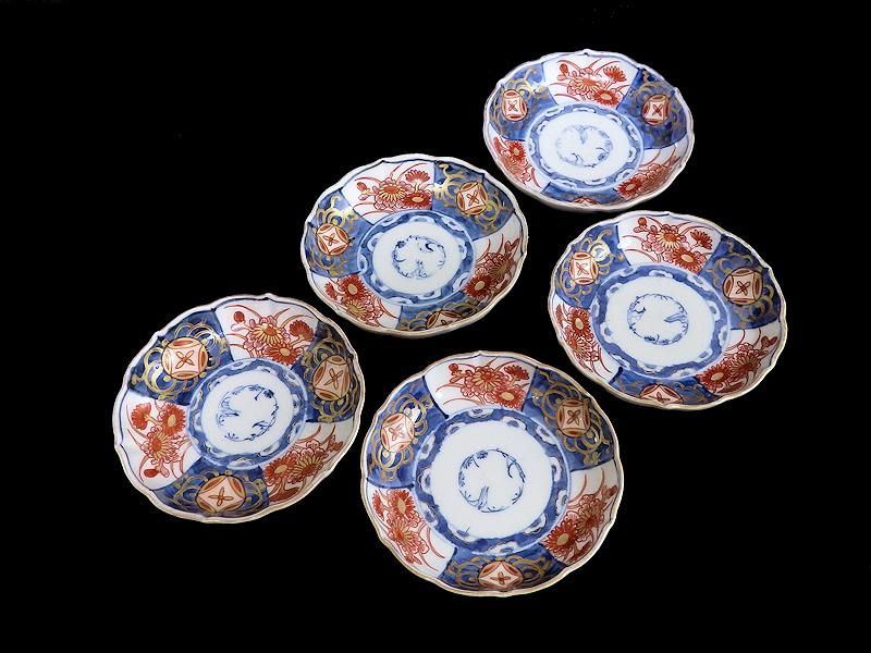 古伊万里 型刷印判 桜に菊花紋 変形皿 D288AS-CWf 古伊万里 型刷印判