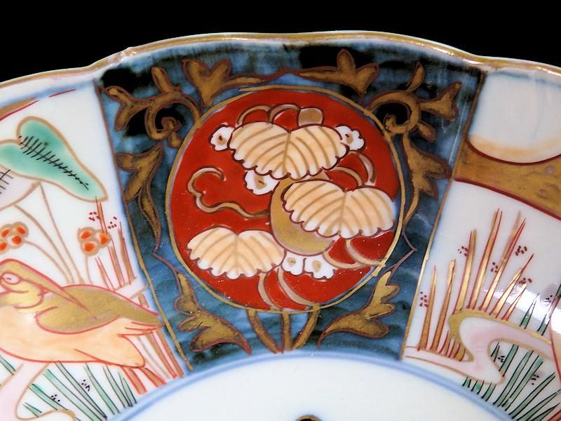 古伊万里 金襴手 月に鷺図 大振膾皿 5客セット