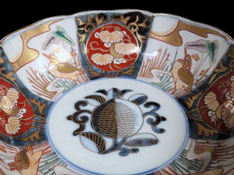 古伊万里 金襴手 月に鷺図 大振膾皿 5客セット