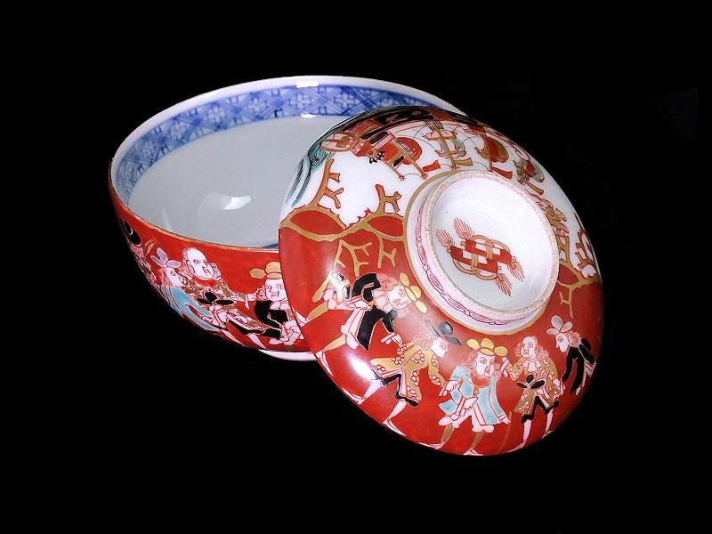 大珍品❗】明治時代 大聖寺伊万里 金彩色絵 韃靼人に南蛮船図 六角形小