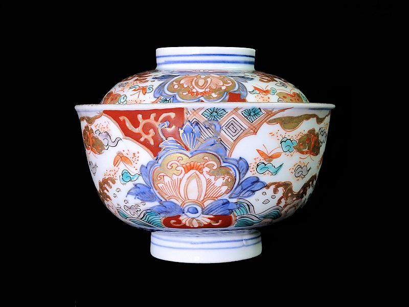 古伊万里 染付 人参に蝶の図 蓋茶碗 江戸期 C452AS-CAy 【公式通販】