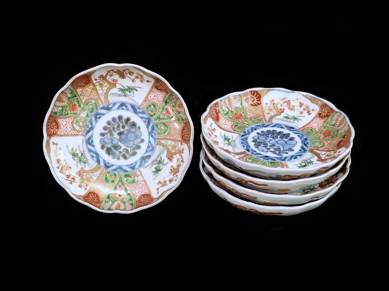 古伊万里 金襴手 牡丹に松竹梅図 4寸皿 5枚セット