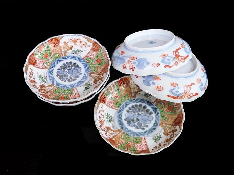 古伊万里 金襴手 牡丹に松竹梅図 4寸皿 5枚セット