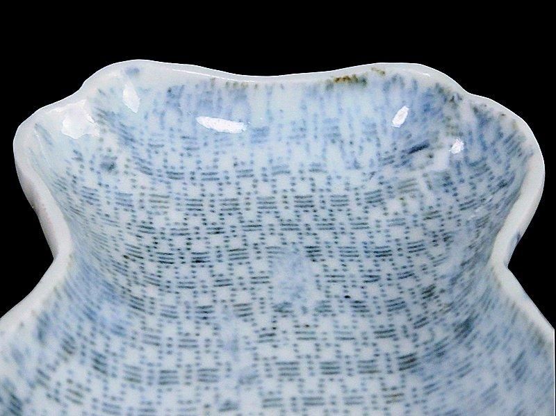 古伊万里 染付 型刷印判 幾何学文様図 糸巻形変形皿 江戸期