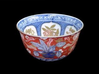 古伊万里色絵割絵花の図4寸皿4枚3164AS-CWu