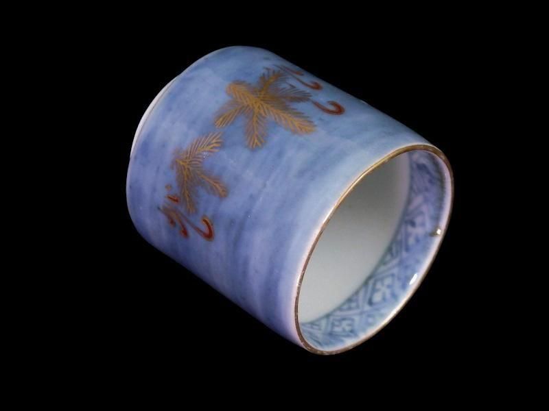 古伊万里 染錦 薄瑠璃に若松図 のぞき 猪口