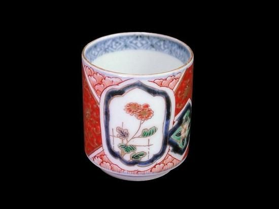 古伊万里 色絵 花に蝶の図 蕎麦猪口 B096AS-CSs 古伊万里 色絵 花