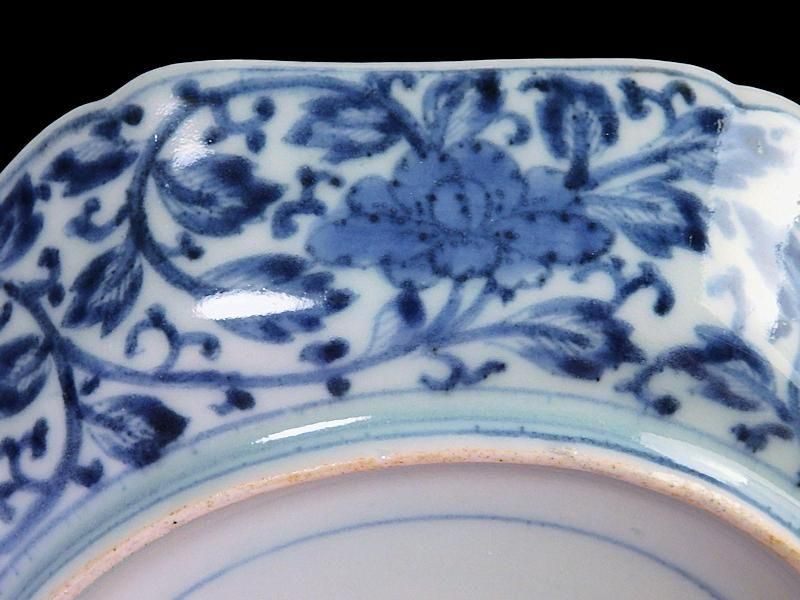 古伊万里 金襴手 毘沙門亀甲紋に花図 八角6寸皿 江戸期