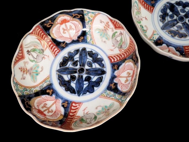 古伊万里 色絵 桐に鳳凰 花の図 膾皿 2客セット