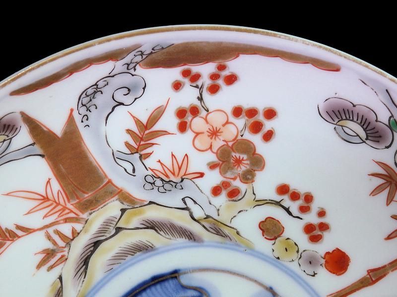 錦桐鳳凰五寸皿 鳳凰皿 輪花型 変形皿 色絵付 古伊万里 明治 共箱 21枚