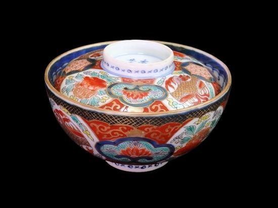 古伊万里 金襴手 窓絵 牡丹の図 輪花鉢 菓子鉢 E900AS-CUq