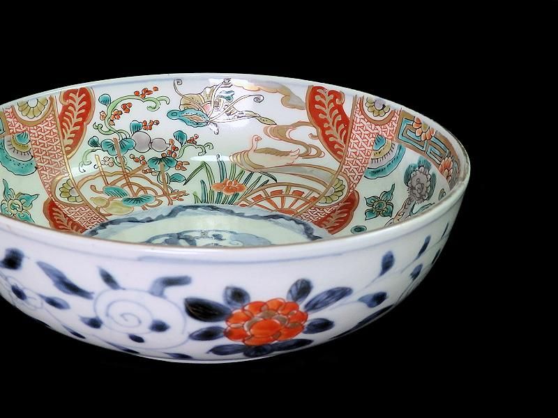 古伊万里 色絵 花鳥紋に獅子の図 深鉢