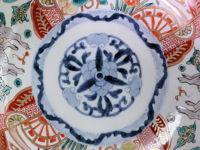 古伊万里 色絵 花鳥紋に獅子の図 深鉢