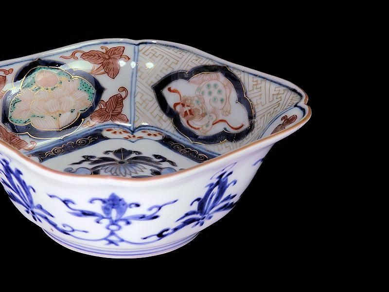 古伊万里 金襴手 花鳥紋に丁子の図 馬上盃 猪口 食前酒D060AS- CBm 古