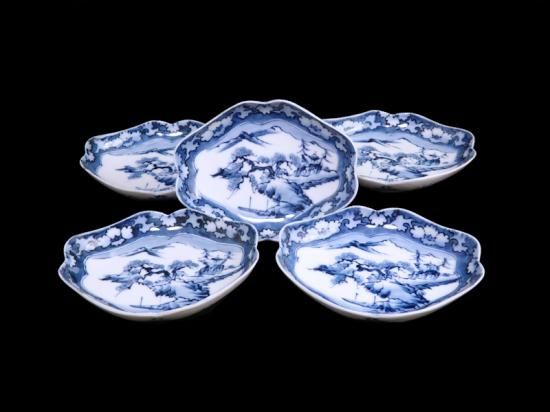 硯屏 染付 山水図 伊万里焼？ 平戸焼？ 合わせ箱 硯屏 染付 山水図