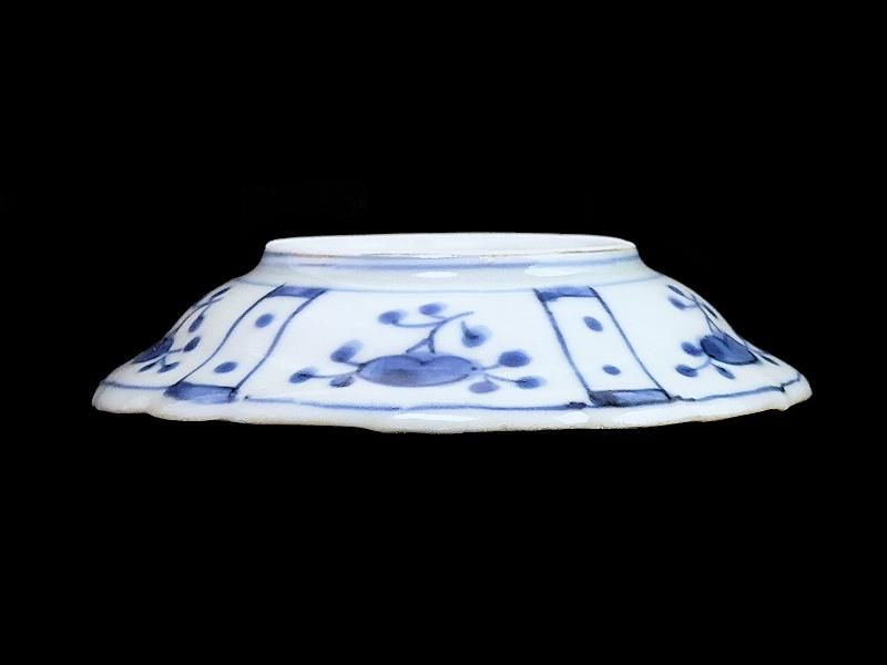 古伊万里 染付 芙蓉手 花鳥紋の図 大振蓋茶碗 F319AS-CXz 古伊万里 染