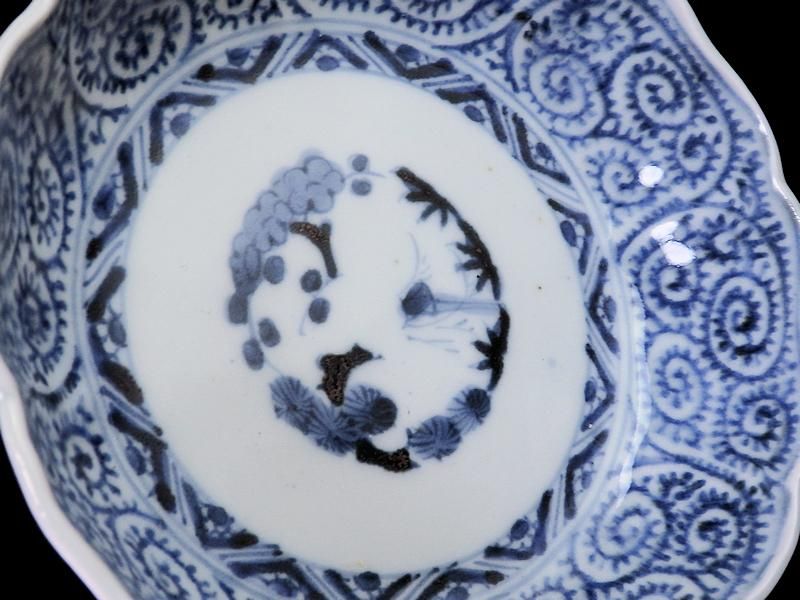 古伊万里 染付 蛸唐草に松竹梅図 膾皿 2客セット 江戸期