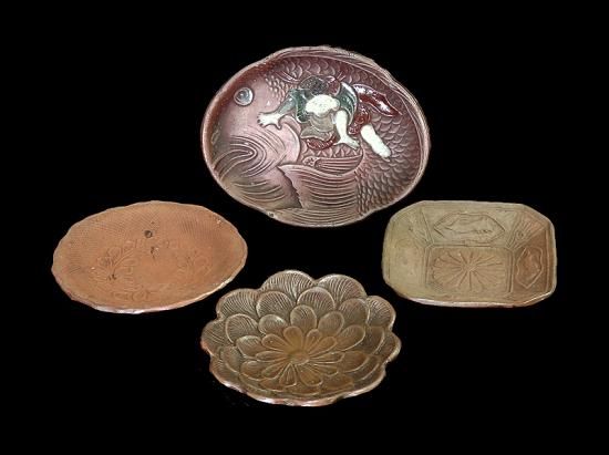 せんべい皿 鯛の図B 5枚セット 絵備前 色備前 備前焼 小皿