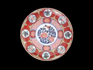 大聖寺伊万里 金襴手 輪花 窓絵 松竹梅の図 豆皿 197AS-BNo 大聖寺