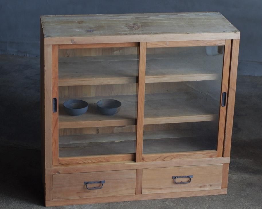 ガラス戸棚／食器棚 アンティーク・昭和初期