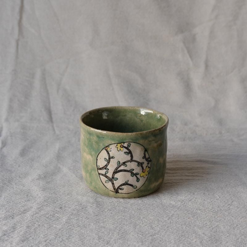 脇山さとみ 蓮絵皿 蓮湯呑み セット