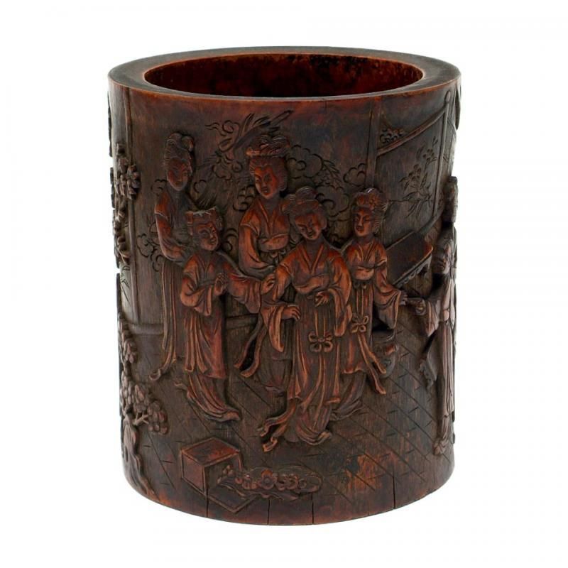 古玩 竹彫仕女図刻筆筒 - 書道用具専門店 西本皆文堂 オンラインショップ