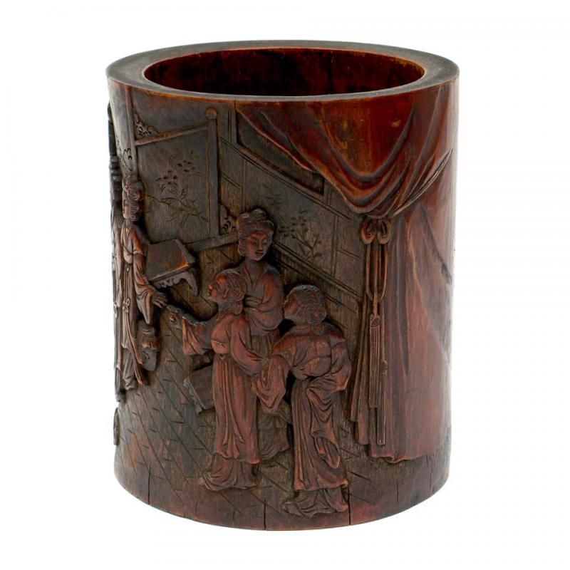 古玩 竹彫仕女図刻筆筒 - 書道用具専門店 西本皆文堂 オンラインショップ