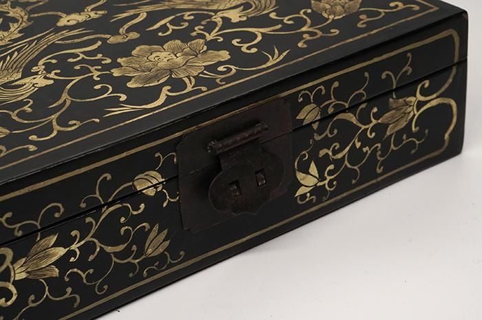 漆皮箱 文房具収納箱 黒漆金彩 鳳凰図 - 書道用具専門店 西本皆文堂