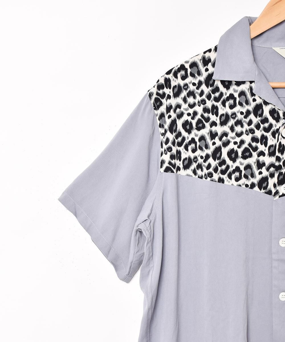 Backers」レオパード柄 切り替えデザイン 半袖 オープンカラーシャツ