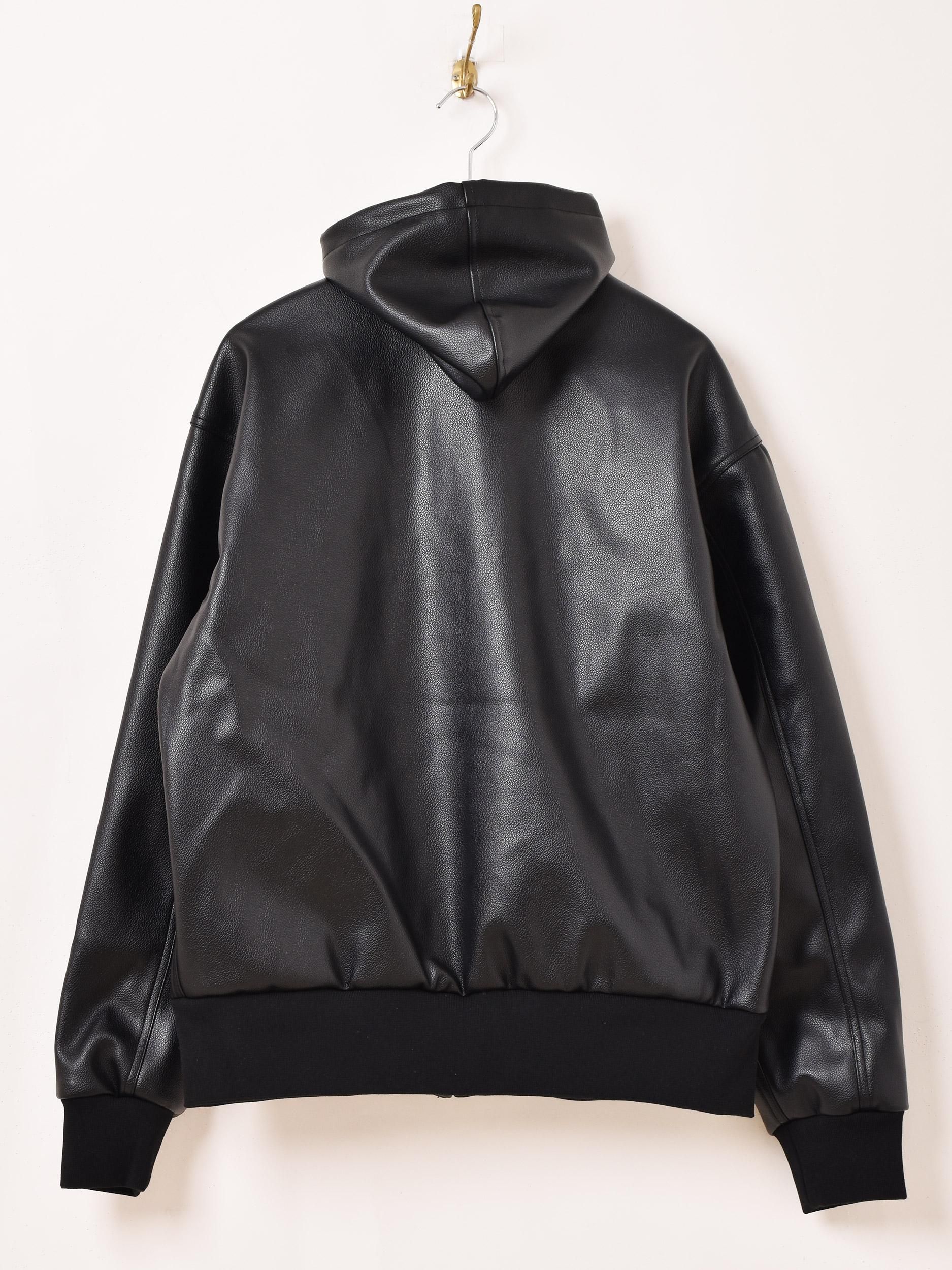 3色展開】「Backers」フェイクレザー ジップアップ パーカー ブラック