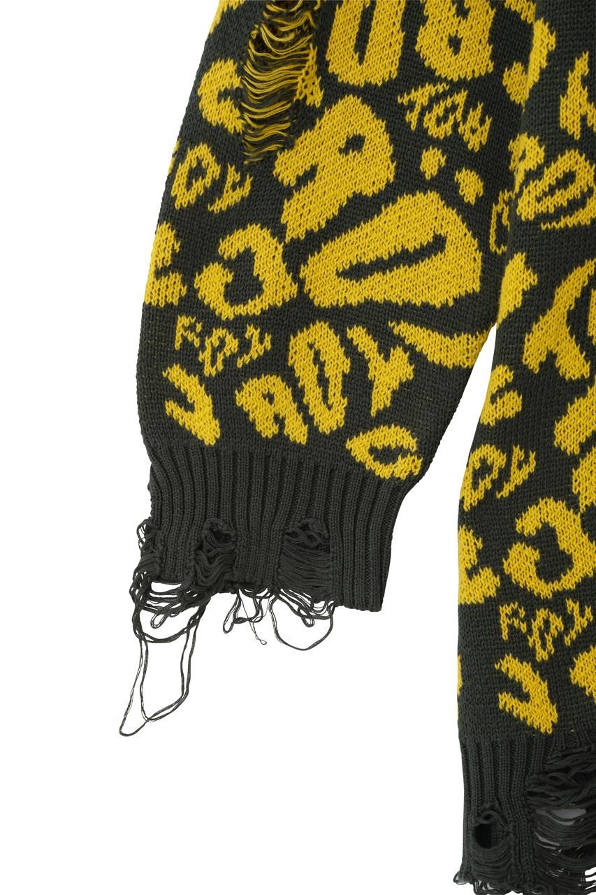 ROYロゴ総柄ダメージニット - ROY reflect overjoy