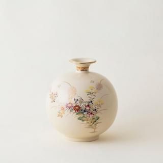 薩摩焼 ○に十 草花文瓢箪花瓶 鑑賞用 薩摩焼 ○に十 草花文瓢箪花瓶