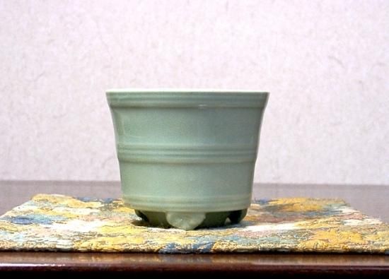 本願寺 山澤松篁（三代）作 青磁香炉「千鳥」無傷 共箱。