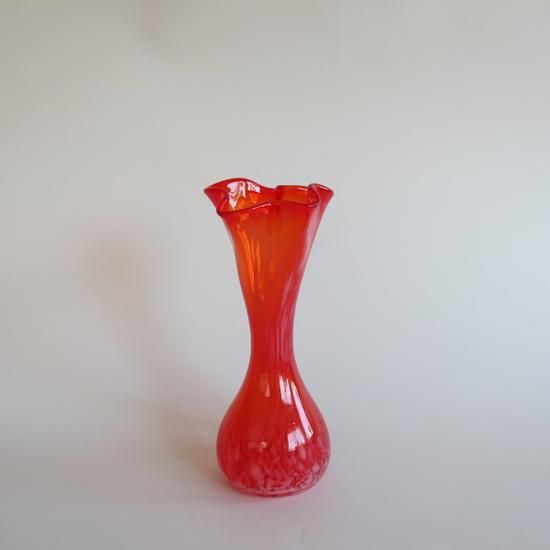 Vintage red marble glass flower vase/ビンテージ レッド マーブル