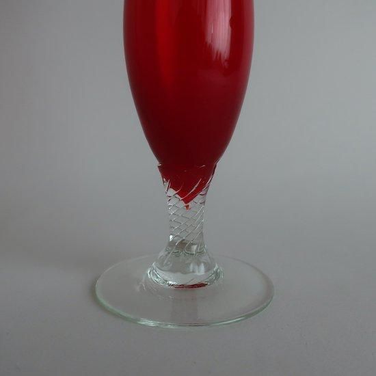 昭和中期物の美しい赤ガラスの吊るし円形花器 テーブルアクア USED品